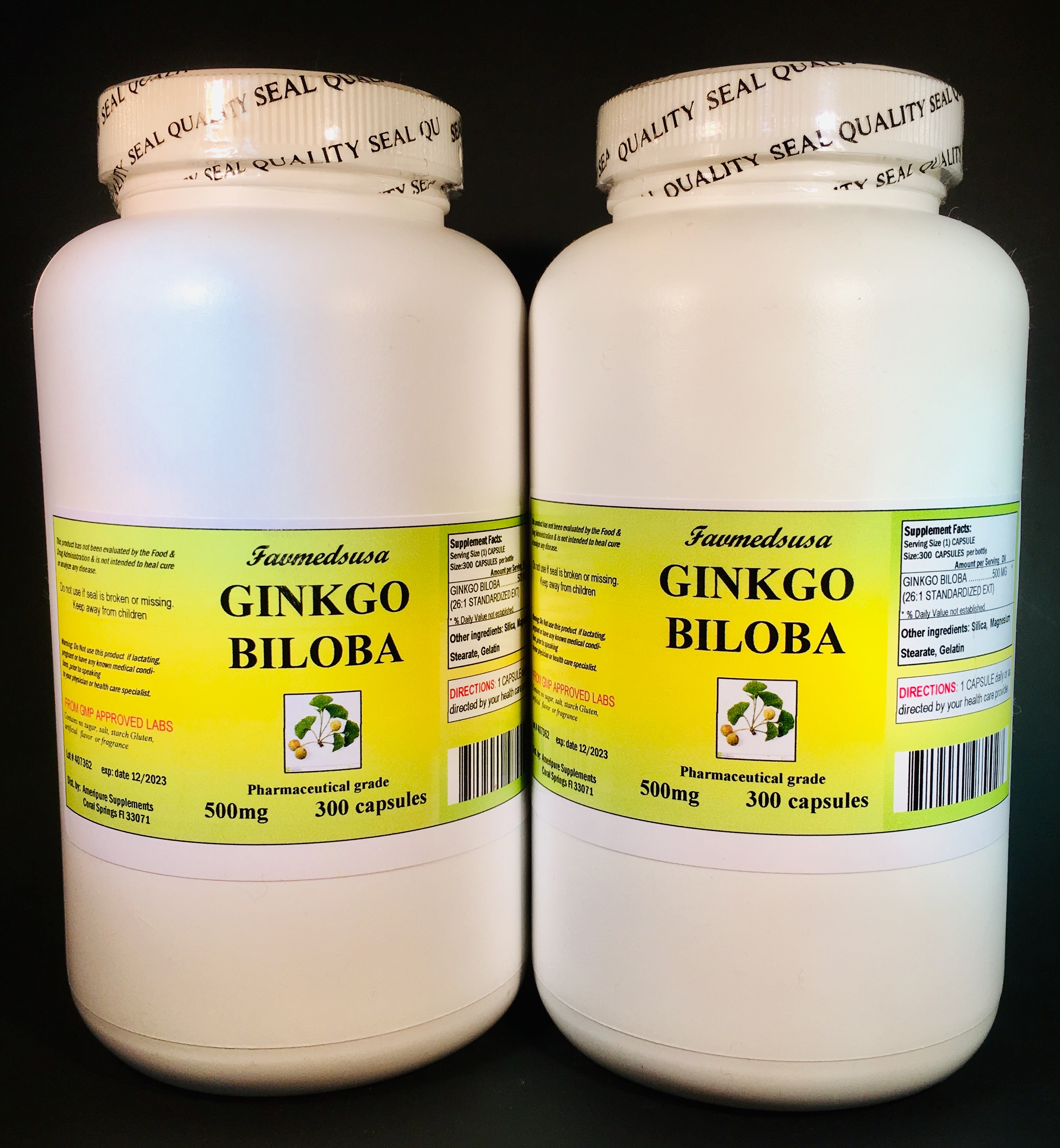 Ginkgo Biloba 500mg - 600 (2x300) capsules
